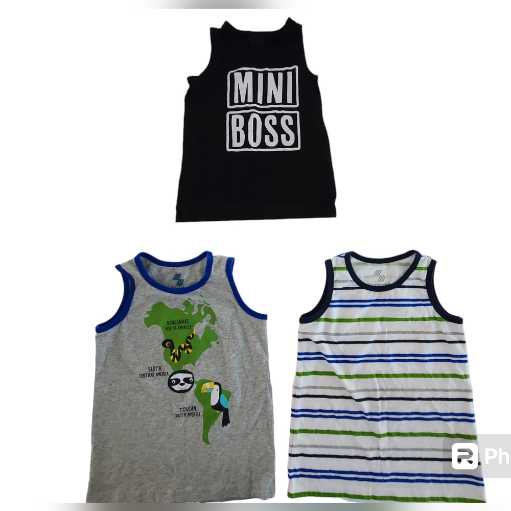 Toddler Boys Sleeveless tops Tanks Bundle Lot Black Gray Stripes Size 4T